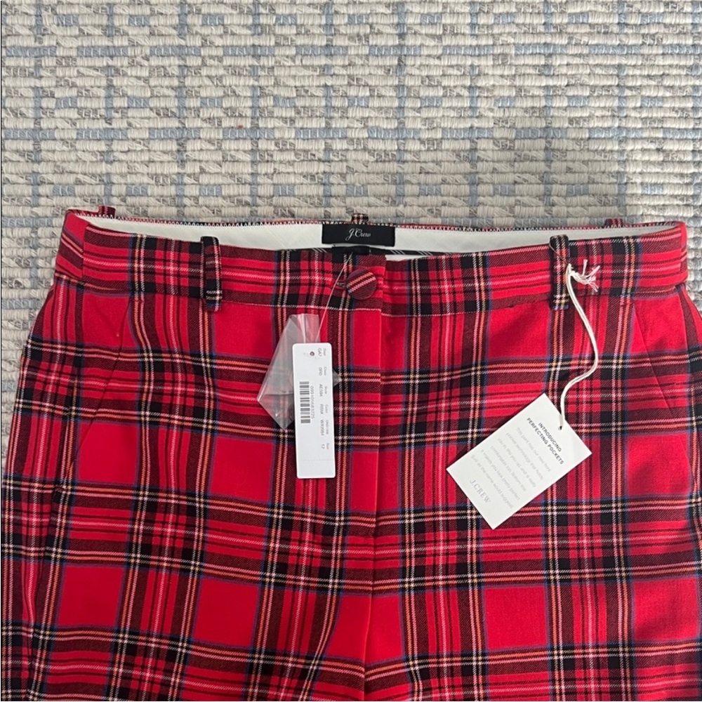 NWT J. Crew Stewart Plaid Tartan Red High-rise Cameron Pants Size 12 - Picture 3 of 5